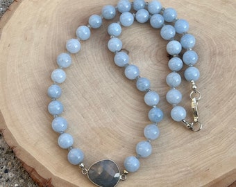 Aquamarine beaded necklace, aquamarine necklace, labradorite necklace, gemstone bead necklace, aquamarine jewelry, gifts for her, artisan