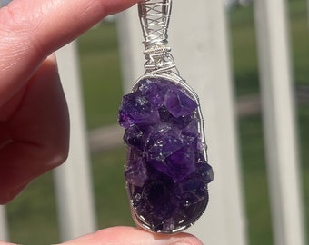 Raw amethyst wire wrap pendant, wire wrapped amethyst, large amethyst pendant, raw amethyst necklace, raw amethyst jewelry, gifts for her