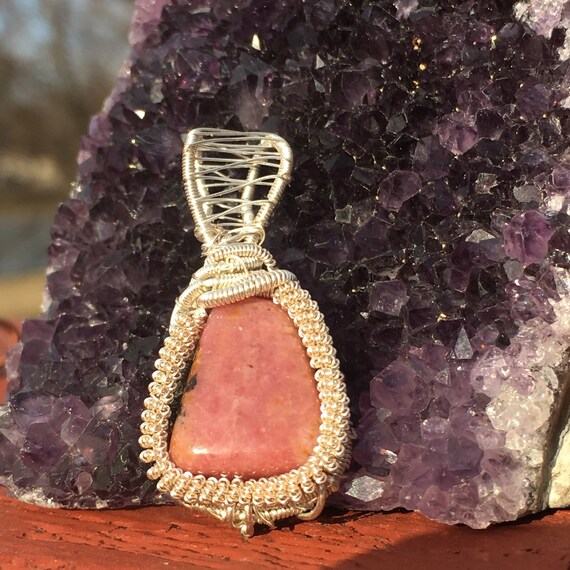 SALE Rhodonite Wire Wrapped Pendant Rhodonite Wire Wrap Wire