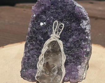 Smoky quartz wire wrapped pendant, wire wrapped smoky quartz, smoky quartz wire wrap, smoky quartz necklace, raw crystal jewelry, handmade