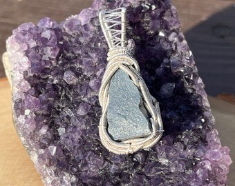 Raw Hematite Pendant, Silver Wire Wrapped Crystal Jewelry, Natural Stone Necklace