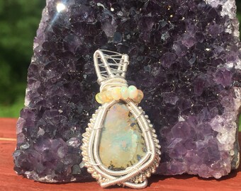 SALE Australian boulder opal wire wrapped pendant, boulder opal wire wrap, wire wrapped boulder opal, boulder opal necklace, artisan jewelry