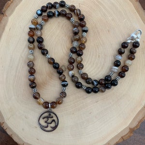 SALE Brown striped agate beaded necklace, brown agate necklace,brown gemstone necklace, mens beaded necklace, natural stone necklace