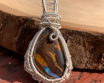 SALE Australian Boulder Opal Wire Wrap Pendant, Boulder Opal Wire Wrap, Boulder Opal Pendant, Boulder Opal Necklace, Wrapped Boulder Opal