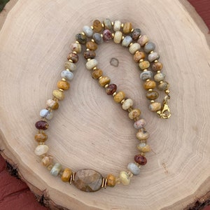 Crazy lace agate, citrine, & sunstone beaded necklace, crazy lace agate necklace, gemstone statement necklace, sunstone necklace, bohemian
