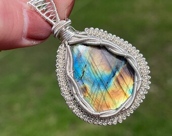 専用】純銀ラブラドライト&フローライト❅ワイヤーアートペンダント