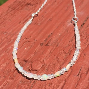 Rainbow moonstone and Ethiopian welo opal beaded necklace, ethiopian opal necklace, rainbow moonstone necklace, dainty gemstone necklace