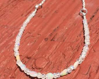 Rainbow moonstone and Ethiopian welo opal beaded necklace, ethiopian opal necklace, rainbow moonstone necklace, dainty gemstone necklace