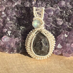 Raw garnet & labradorite wire wrap pendant, wire wrapped garnet, raw garnet wire wrap, labradorite wire wrap, raw garnet pendant, raw garnet