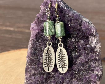 Seraphinite earrings, tree earrings, nature inspired, earthy jewelry, gifts for her