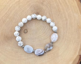 Ocean Jasper Howlite Stretch Bracelet, Faceted Gemstone Stacking Jewelry
