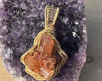 Raw Aragonite Wire Wrapped Pendant, Gold Tone Crystal Jewelry, Centering Stability Stone