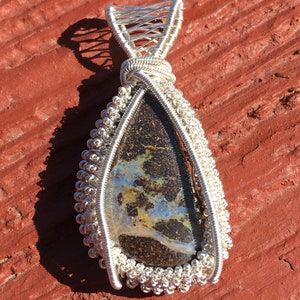Australian boulder opal wire wrapped pendant, boulder opal wire wrap,  opal pendant,  opal necklace, natural stone, silver opal necklace