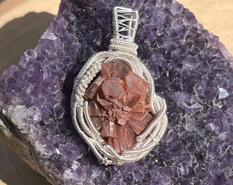 Raw Aragonite Wire Wrapped Pendant: Silver Plated Unique Stone Jewelry