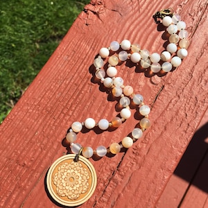 Agate and czech glass bead necklace, peach agate necklace, mandala necklace, earthy boho necklace, gemstone beaded necklace, gifts for her