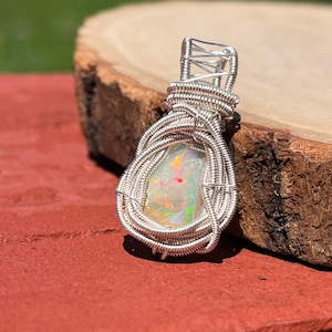 Ethiopian welo opal wire wrap pendant, wire wrapped Ethiopian opal, Ethiopian opal wire wrap, Ethiopian opal pendant, Ethiopian opal necklac