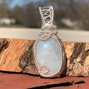 Rainbow moonstone wire wrapped pendant, wire wrapped rainbow moonstone, rainbow moonstone wire wrap, rainbow moonstone pendant, moonstone