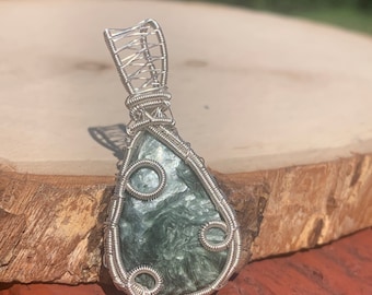 Seraphinite Silver Plated Wire Wrap Pendant Necklace
