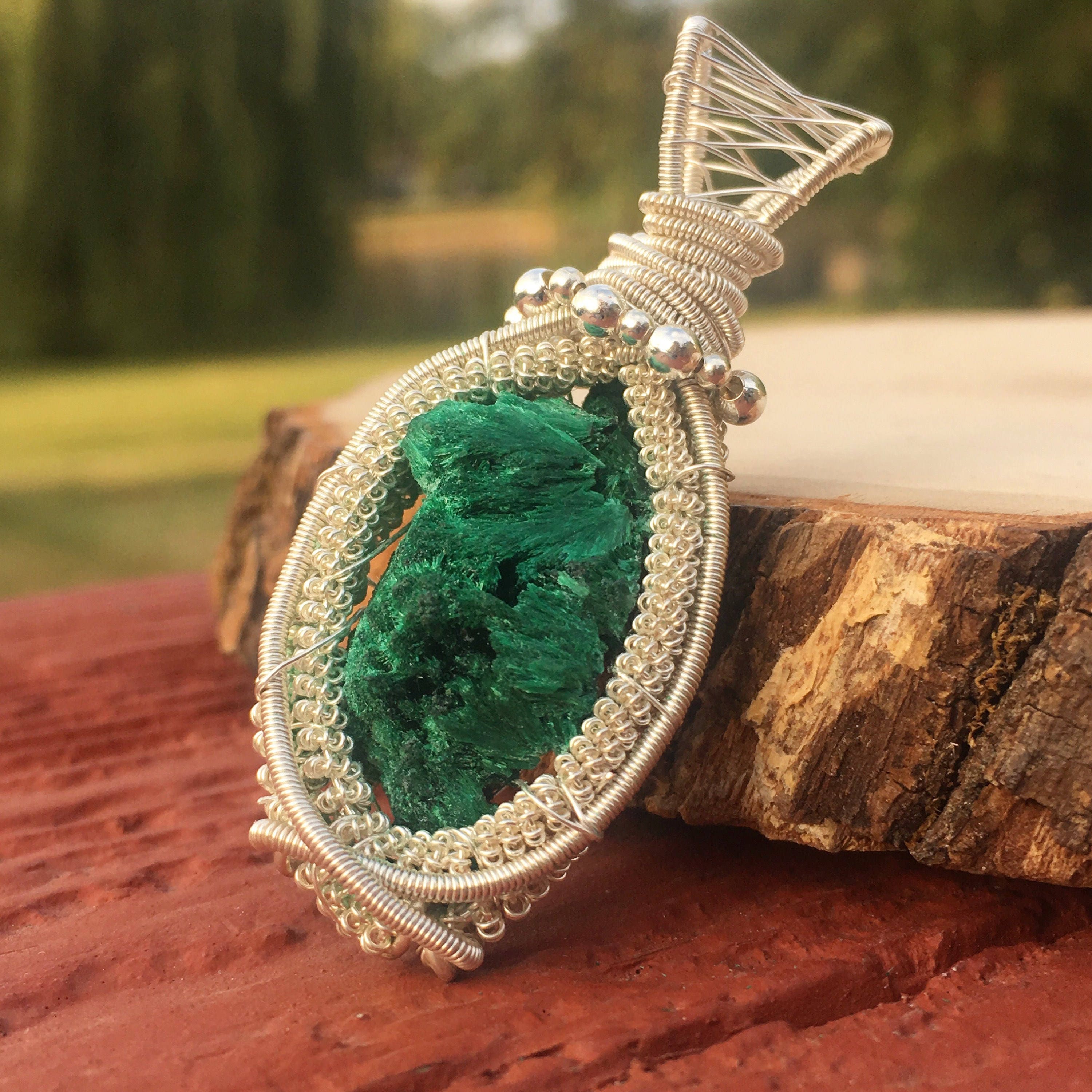 SALE Fibrous Malachite Wire Wrapped 