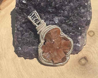 Aragonite wire wrapped pendant, wire wrapped aragonite, aragonite wire wrap, raw aragonite necklace, aragonite pendant, aragonite jewelry