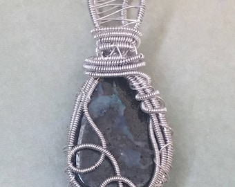 Australian boulder opal wire wrapped pendant, wire wrapped boulder opal, boulder opal wire wrap, boulder opal jewelry, boulder opal necklace