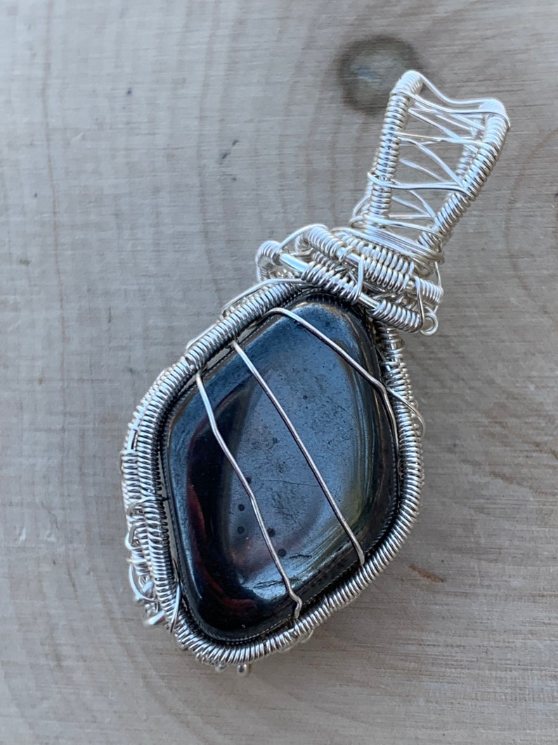hematite necklace hematite wire wrap mens hematite hematite pendant mens wire wrap wire wrapped hematite Hematite wire wrapped pendant