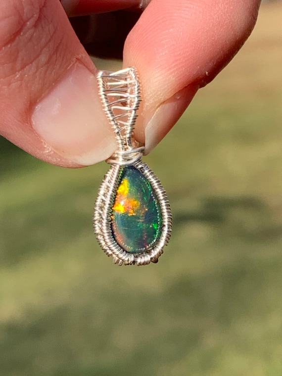 Black Opal Wire Wrapped Pendant Wire Wrapped Black Opal Etsy UK