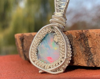 Ethiopian welo opal wire wrap pendant, Ethiopian opal wire wrap, raw Ethiopian opal pendant, Ethiopian opal necklace, wire wrapped opal