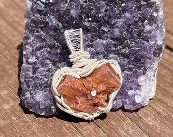 Heart Aragonite Silver Wire Wrap Pendant, Crystal Healing Necklace