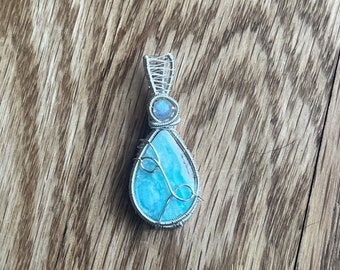 Caribbean Calcite & Labradorite Silver Plated Wire Wrap Pendant