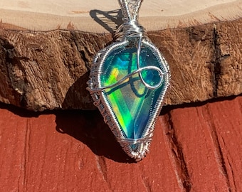 Aurora opal wire wrapped pendant, aurora opal wire wrap, aurora opal pendant, aurora opal necklace, lab opal wire wrap, flashy opal necklace