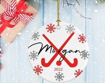 Personalized Field Hockey Ornament: Porcelain Hockey Sticks Design