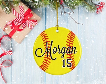 Softball Ornament, Porcelain Ornament, Fastpitch softball, Ball with Stitches Design, Gifts for Softball