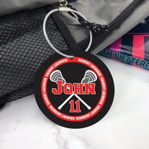 Lacrosse Bag Tag, Aluminum Bag Tag, Lacrosse Gifts, LAX Bag Tag, Crossed Sticks Design, Personalized, Monogrammed