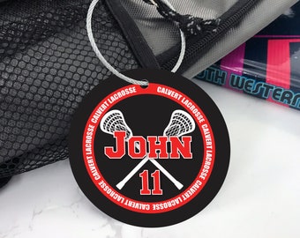 Personalized Lacrosse Bag Tag: Aluminum Crossed Sticks Design