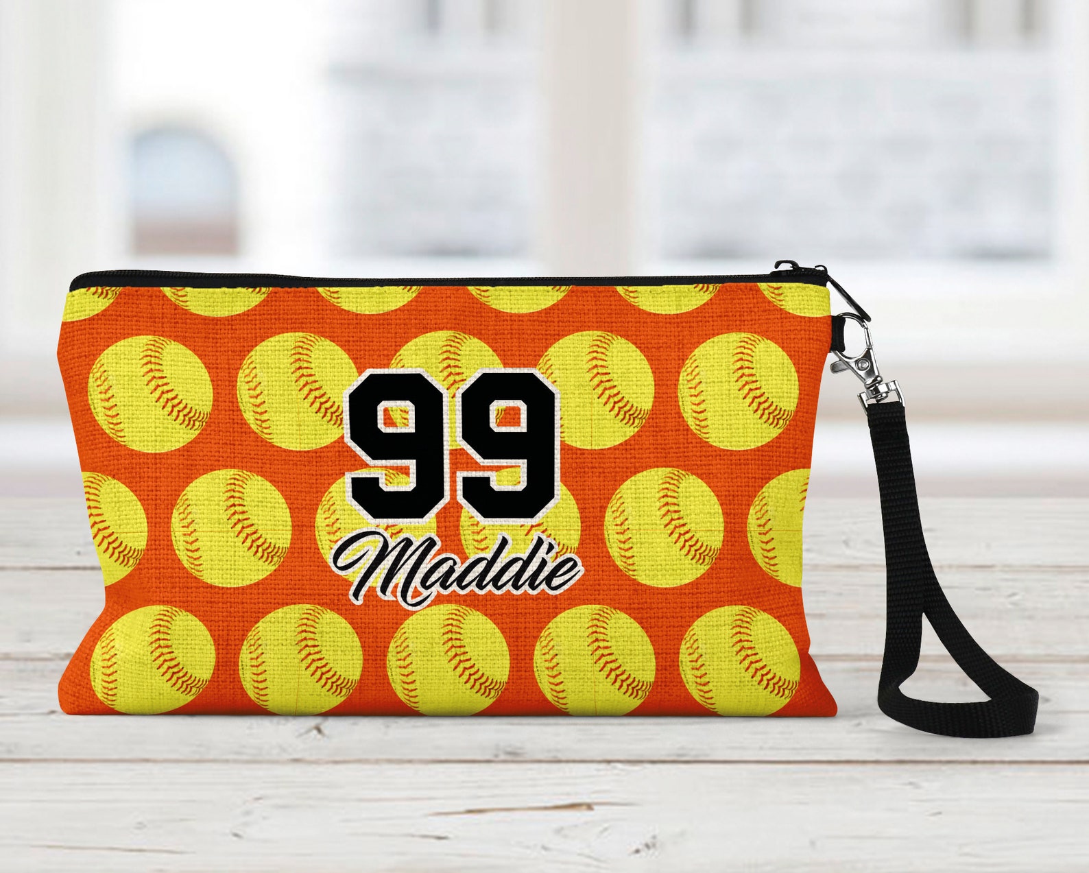 Softball Makeup Bag Personalized Natural Linen Zipper Etsy