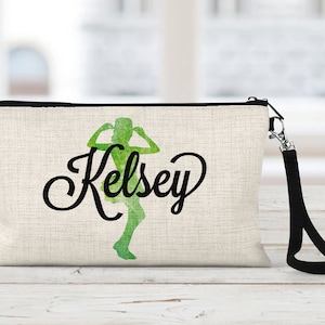 Personalized Tap Dancer Linen Makeup Bag: Zipper Pouch with Wrist Strap