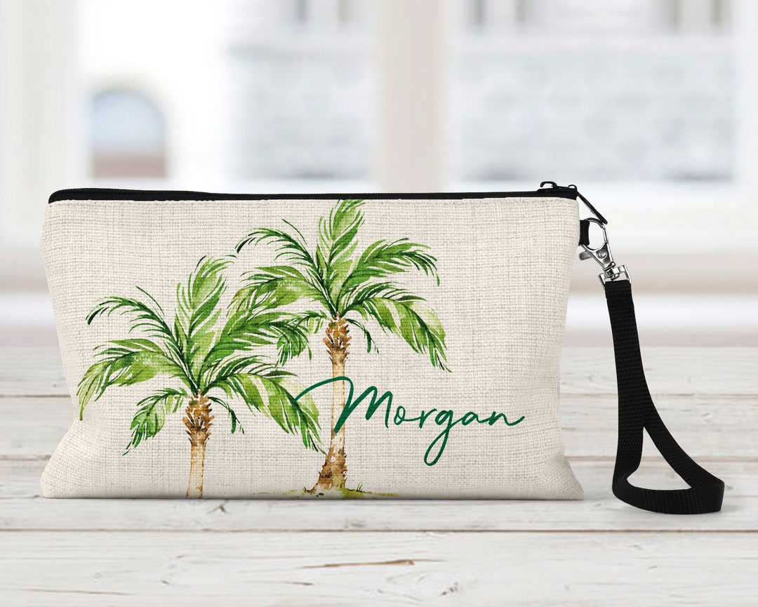 Personalized Palm Trees Linen Zipper Pouch: Makeup, Tech, or