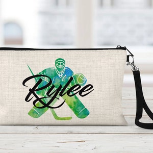Personalized Ice Hockey Goalie Linen Zipper Pouch: custom colors