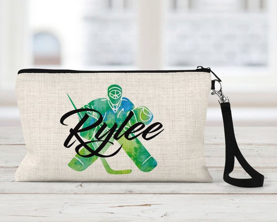 Personalized Ice Hockey Goalie Linen Zipper Pouch: custom colors