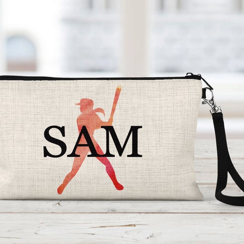 Softball Makeup Bag Personalized Natural Linen Zipper Etsy