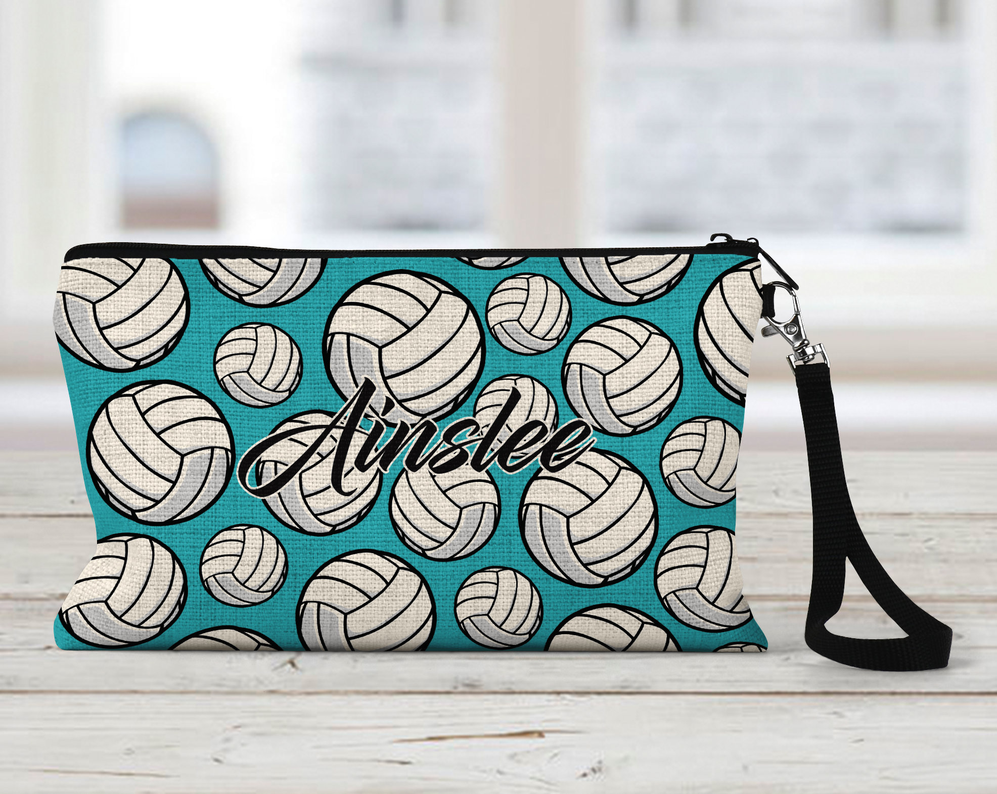 Volleyball Makeup Bag Personalized Natural Linen Zipper 