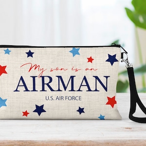 Air Force Airman Stars Makeup Bag, Personalized, Natural Linen, Tech Accessory Bag, Art or Journaling Pouch, Original Design by GemLights