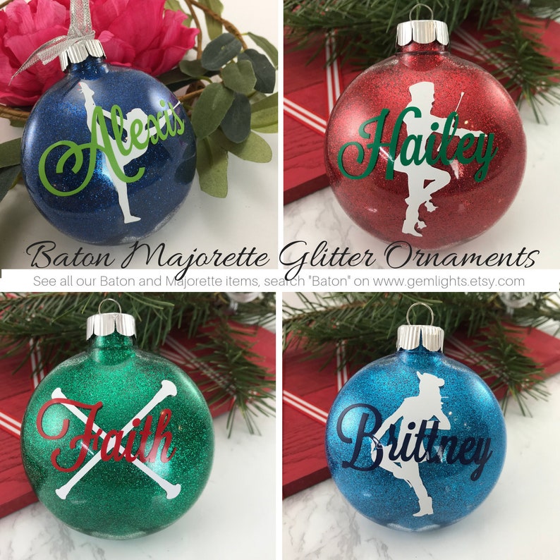 gifts for baton twirlers Personalized glitter ornaments majorette gift