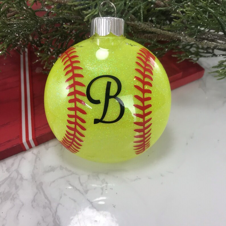 Softball Ball With Stitches Glitter Ornament Personalized Etsy