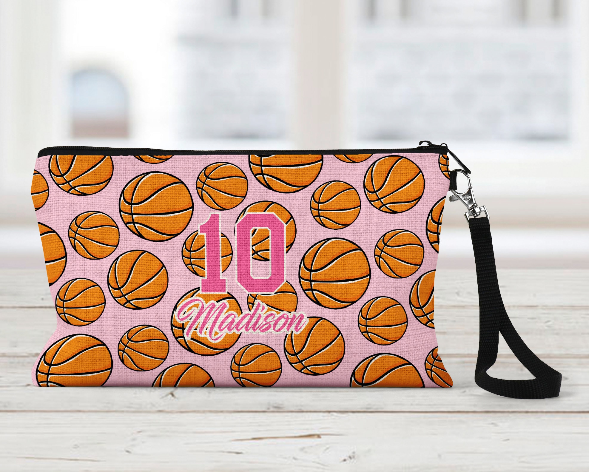 Basketball Makeup Bag Personalized Natural Linen Zipper 