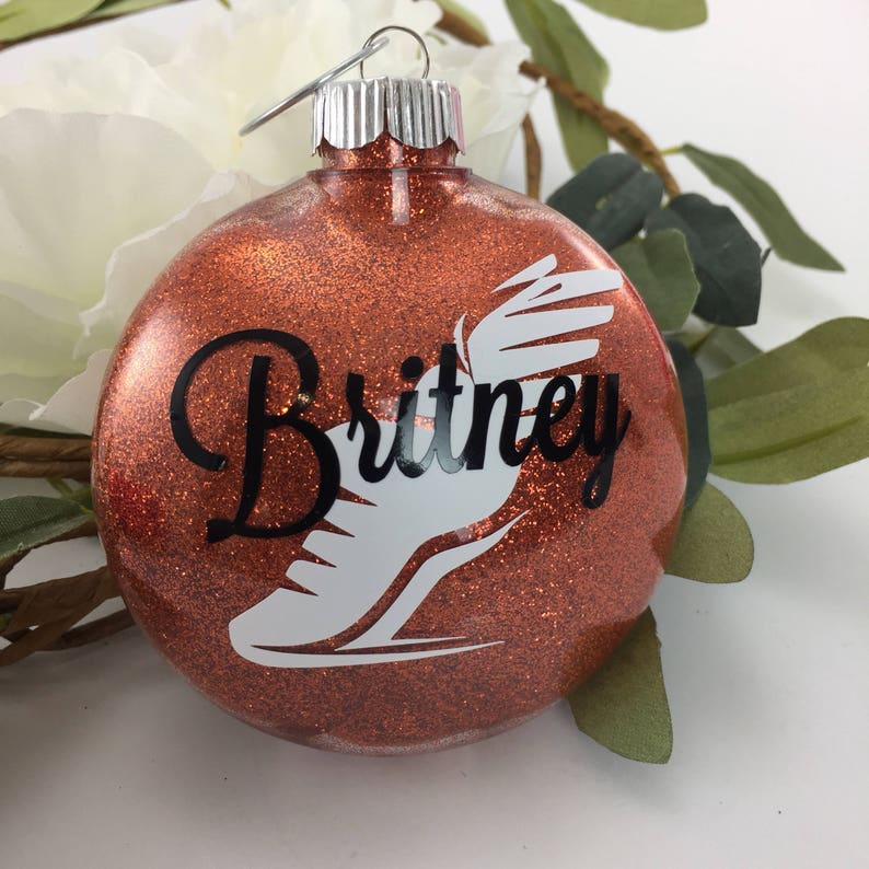 Track and Field Shoe Glitter Ornament Personalized Glitter Etsy