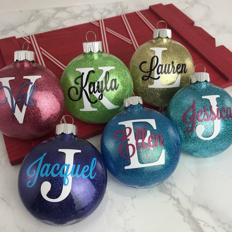 Personalized Glitter Ornaments with Fancy Script Names Etsy