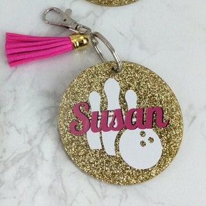 Bowling, glitter bag tag, Personalized bag tag, bowling team gift, gifts for bowlers, monogrammed