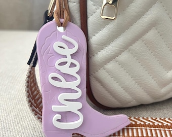 Personalized Cowgirl Boot Bag Tag: Engraved Acrylic Western Decor